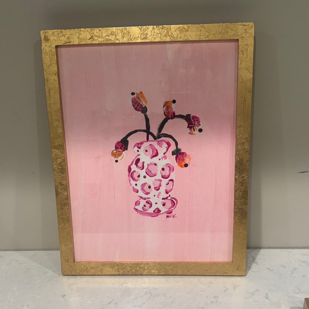 Pink and Gold Floral Art Painting